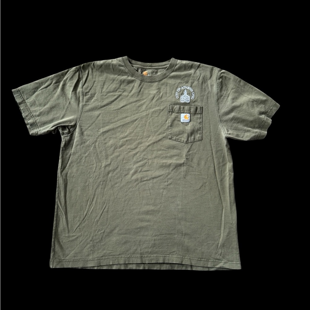 Carhartt Pocket T Shirt Men’s Large Olive Green City Of Athens Ohio Embroidered